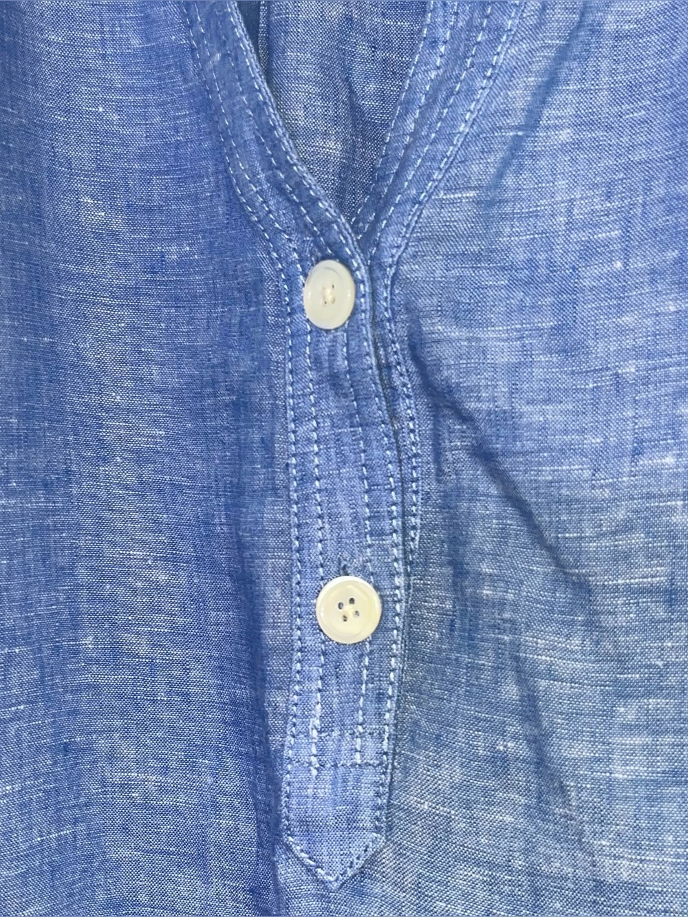 J McLaughlin Rashell Linen Blouse Blue Split V-Neck Puff Lantern Sleeve Top L - Picture 4 of 9